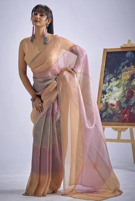 Multi color sequin embroidered work designer silk saree for women 2