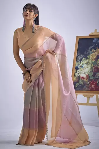 Multi color sequin embroidered work designer silk saree for women