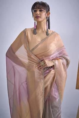Multi color sequin embroidered work designer silk saree for women 4