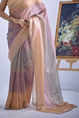 Multi color sequin embroidered work designer silk saree for women 5