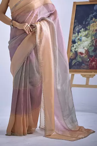 Multi color sequin embroidered work designer silk saree for women