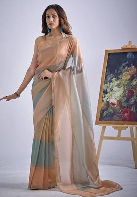 Multi color sequin embroidered work designer silk blend saree for women 1