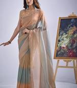 Multi color sequin embroidered work designer silk blend saree for women