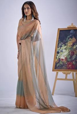 Multi color sequin embroidered work designer silk blend saree for women 2