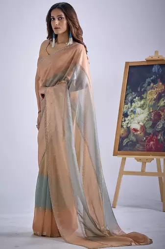 Multi color sequin embroidered work designer silk blend saree for women