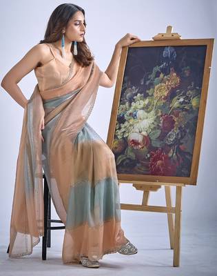 Multi color sequin embroidered work designer silk blend saree for women 3