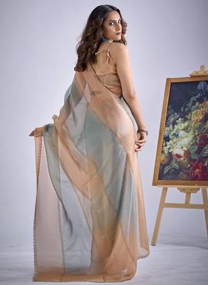 Multi color sequin embroidered work designer silk blend saree for women 4