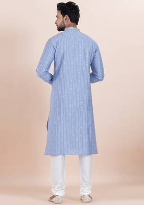 Blue color cotton silk jacquard premium designer festive wear kurta pyjama set 5