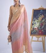 Multi color sequin embroidered work designer silk blend saree for women