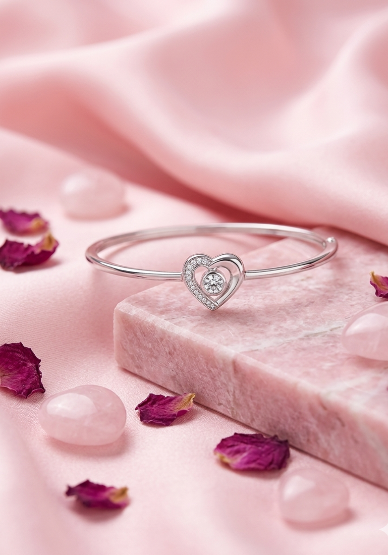 925 sterling silver double heart halo bracelet for women