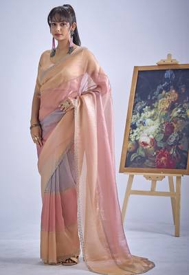 Multi color sequin embroidered work designer silk blend saree for women 3