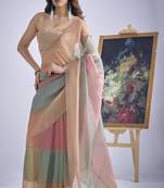 Multi color sequin embroidered work designer silk blend saree for women