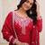 Red color mal chanderi fabric designer embroidered partywear suit for girls