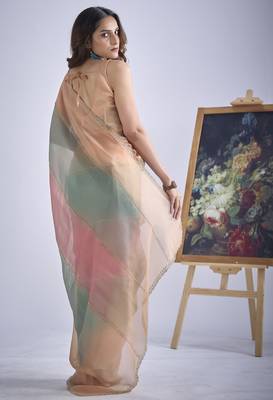 Multi color sequin embroidered work designer silk blend saree for women 4