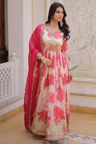 Pink color beautiful ceremonial embroidered partywear gown for beautiful looks
