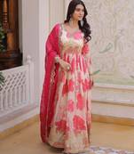 Pink color beautiful ceremonial embroidered partywear gown for beautiful looks