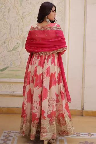 Pink color beautiful ceremonial embroidered partywear gown for beautiful looks