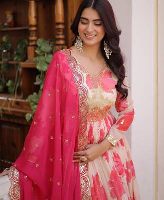 Pink color beautiful ceremonial embroidered partywear gown for beautiful looks 3