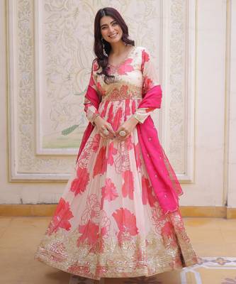 Pink color beautiful ceremonial embroidered partywear gown for beautiful looks 4