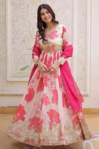 Pink color beautiful ceremonial embroidered partywear gown for beautiful looks