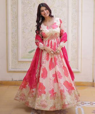 Pink color beautiful ceremonial embroidered partywear gown for beautiful looks 5