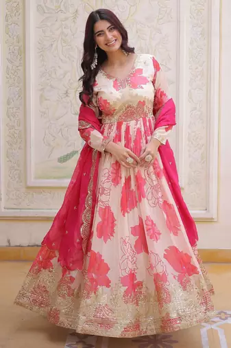 Pink color beautiful ceremonial embroidered partywear gown for beautiful looks
