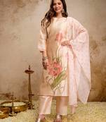 Cream color aasam silk fabric designer partywear stithed suit