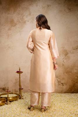 Cream color aasam silk partywear stitched suit 2