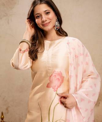 Cream color aasam silk partywear stitched suit 3