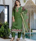 Green color chanderi fabric designer partywear stithed suit