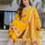 Yellow color chanderi fabric designer partywear stithed suit