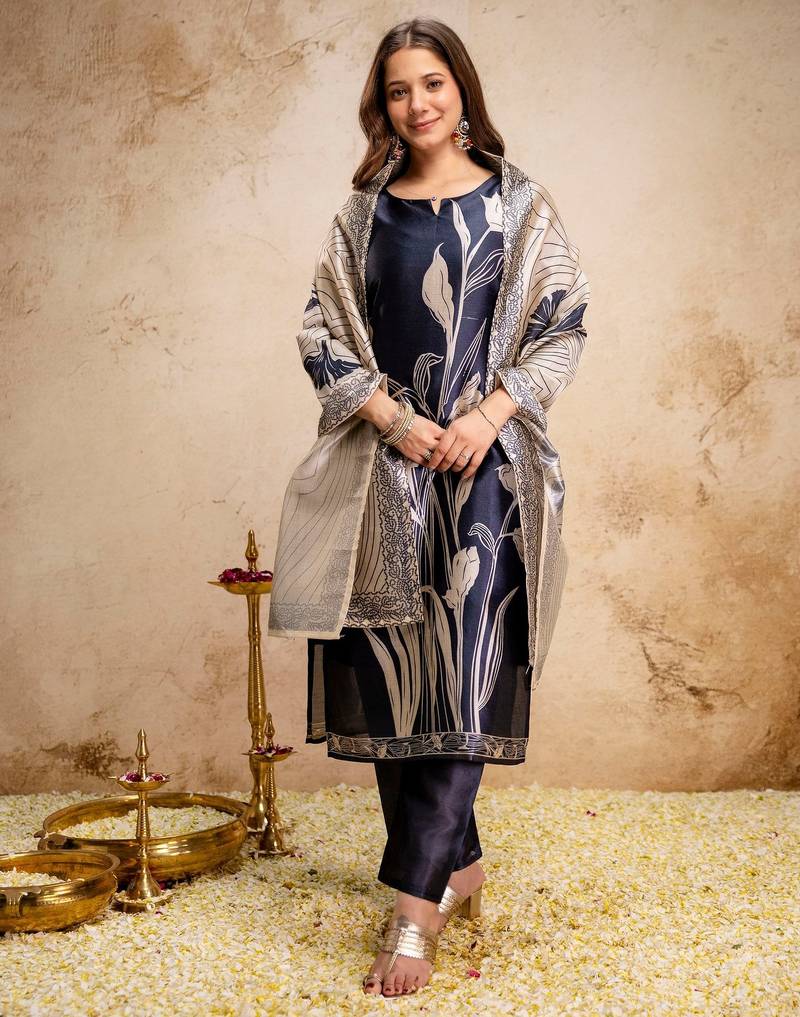 Black color aasam silk fabric designer partywear stithed suit