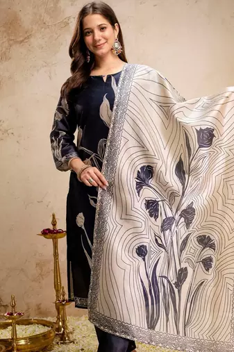 Black color aasam silk partywear stitched suit