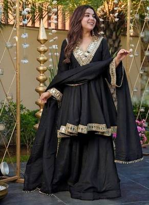 Black color chinon partywear stitched suit 2