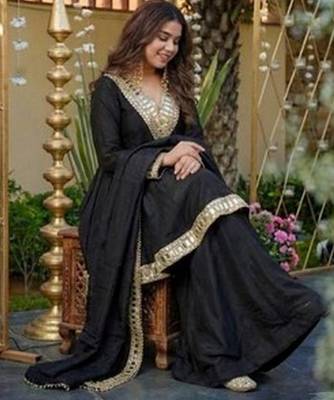 Black color chinon partywear stitched suit 4