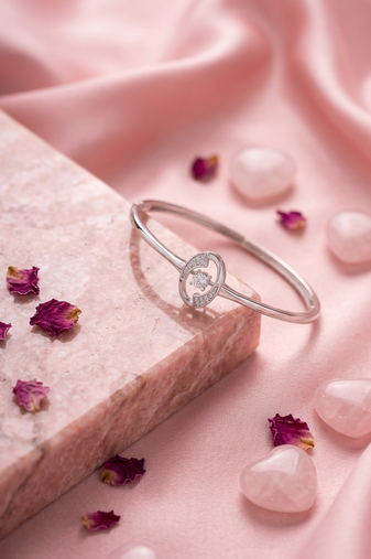 925 sterling silver open heart halo bracelet for women