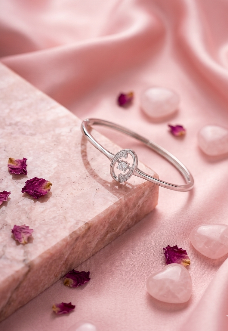 925 sterling silver open heart halo bracelet for women