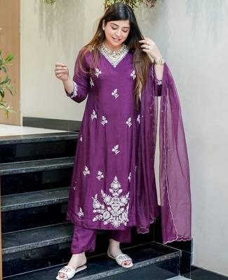 Purple color muslin partywear stitched suit 4