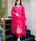 Pink color muslin fabric designer partywear stithed suit