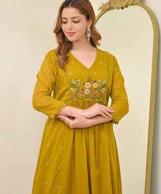Mustard color mal chanderi partywear stitched suit 2