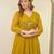 Mustard color mal chanderi fabric designer partywear stithed suit