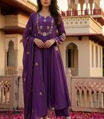 Lavender color chanderi fabric designer partywear stithed suit