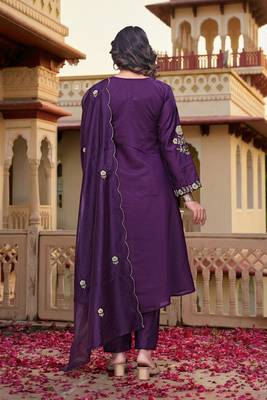 Lavender color chanderi partywear stitched suit 2