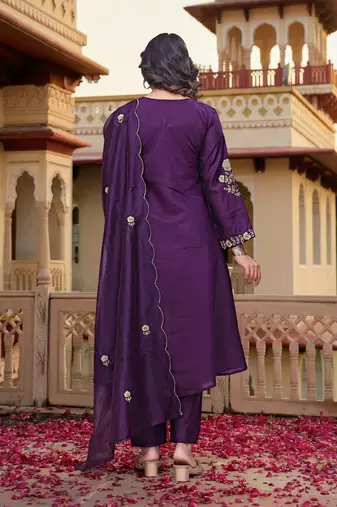 Lavender color chanderi partywear stitched suit
