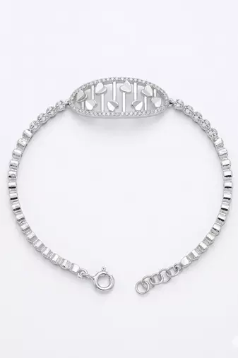 925 sterling silver pavé love script link bracelet for women