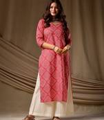 Pink color cambric cotton fabric ethnic ceremonial designer printed kurti