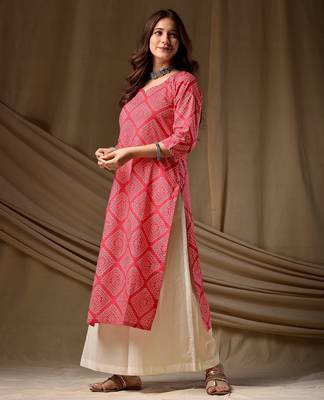 Pink color cambric cotton ceremonial printed kurti 2