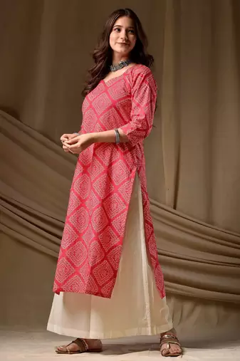 Pink color cambric cotton ceremonial printed kurti
