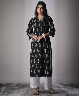 Black color cambric cotton ceremonial printed kurti 1