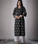 Black color cambric cotton fabric ethnic ceremonial designer printed kurti